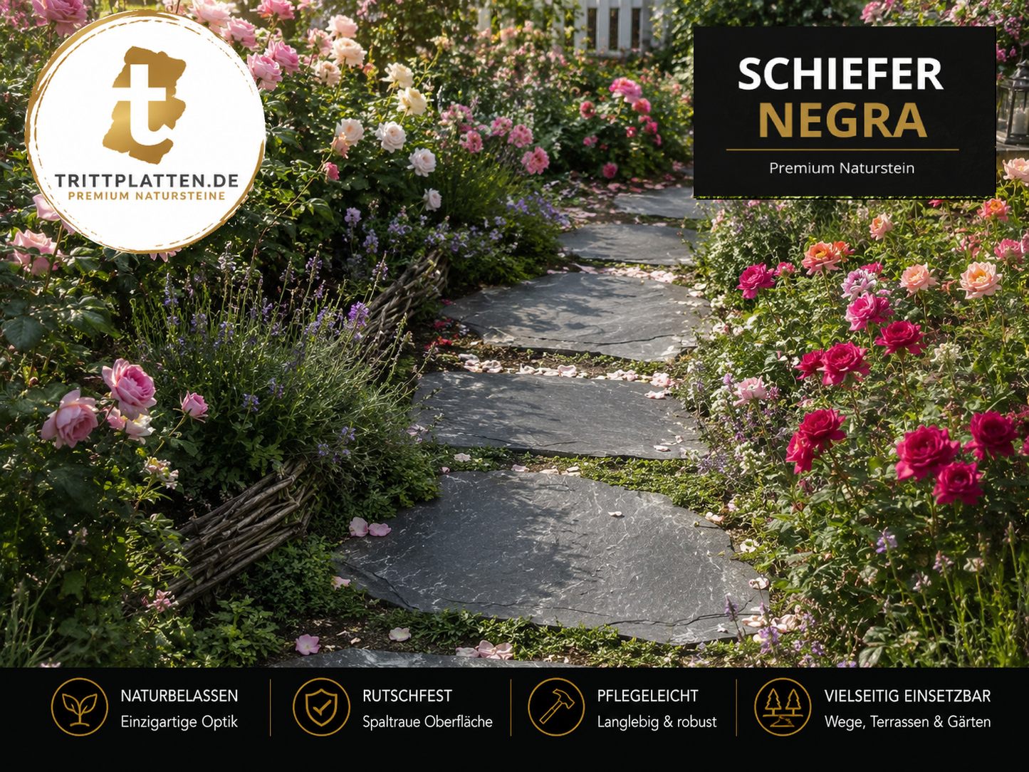 Trittplatten Schiefer Negra